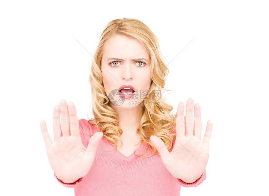 停下来情感警告女孩禁令人士女性手势商业白色棕榈图片
