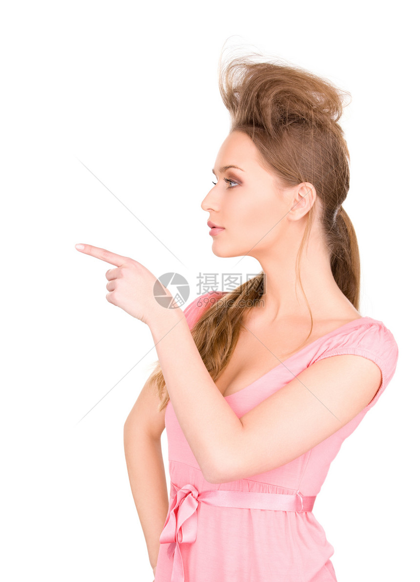 女人指着她的手指指责白色采摘女孩手臂公告粉色行动警报手势图片