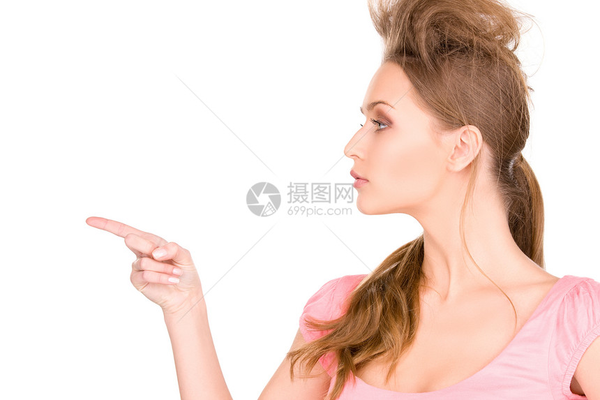 女人指着她的手指女孩公告白色行动采摘成人女性粉色手势指责图片
