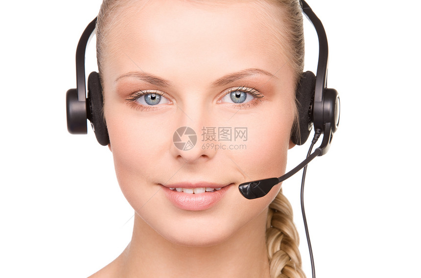 帮助热线工人快乐商业女性接待员技术代理人微笑手机顾问图片