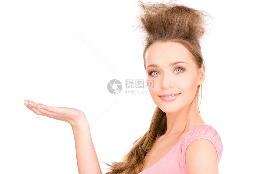 椰枣上的东西白色女性女孩微笑手势福利广告棕榈成人快乐图片