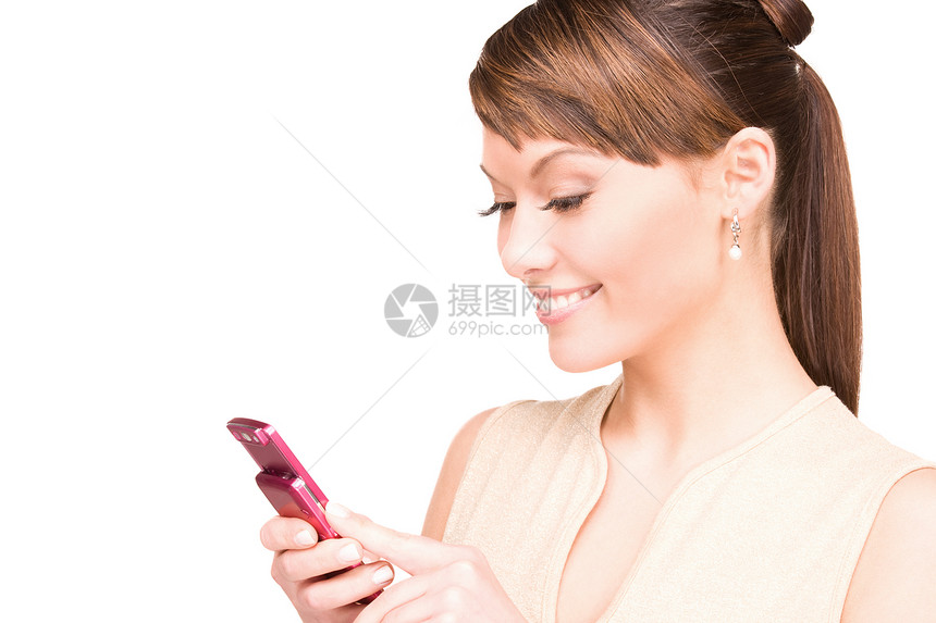 拥有手机的幸福妇女八卦商业呼唤商务女性阅读快乐人士女郎电子邮件图片