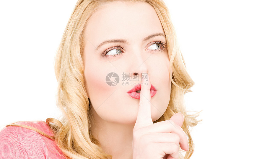 嘴唇上的手指女孩商务女性人士阴谋警告手势秘密成人金发女郎图片