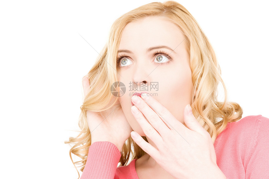 流言女性棕榈白色耳朵金发女郎人士秘密手势八卦谣言图片