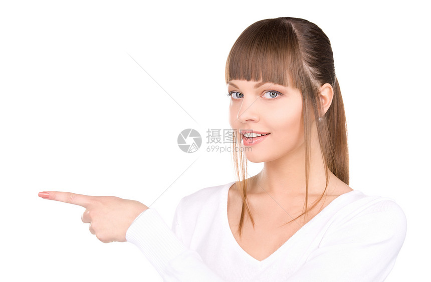 女商务人士指着她的手指指责人士公告手势快乐女性采摘青少年商务黑发图片