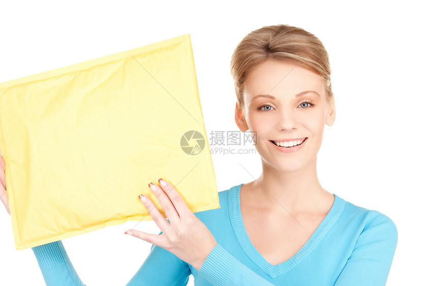 拥有包裹的女商务人士送货成人信封女性包装邮政命令女士女孩纸盒图片