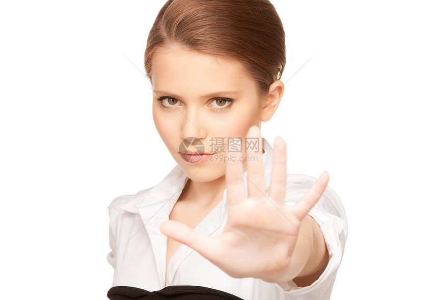 停下来抑制成人女性手势人士青少年学生白色棕榈警告图片
