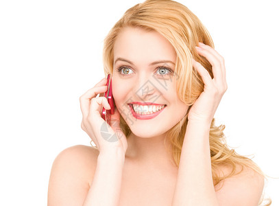 拥有手机的幸福妇女情感女孩女性商务八卦细胞呼唤快乐技术电话背景图片