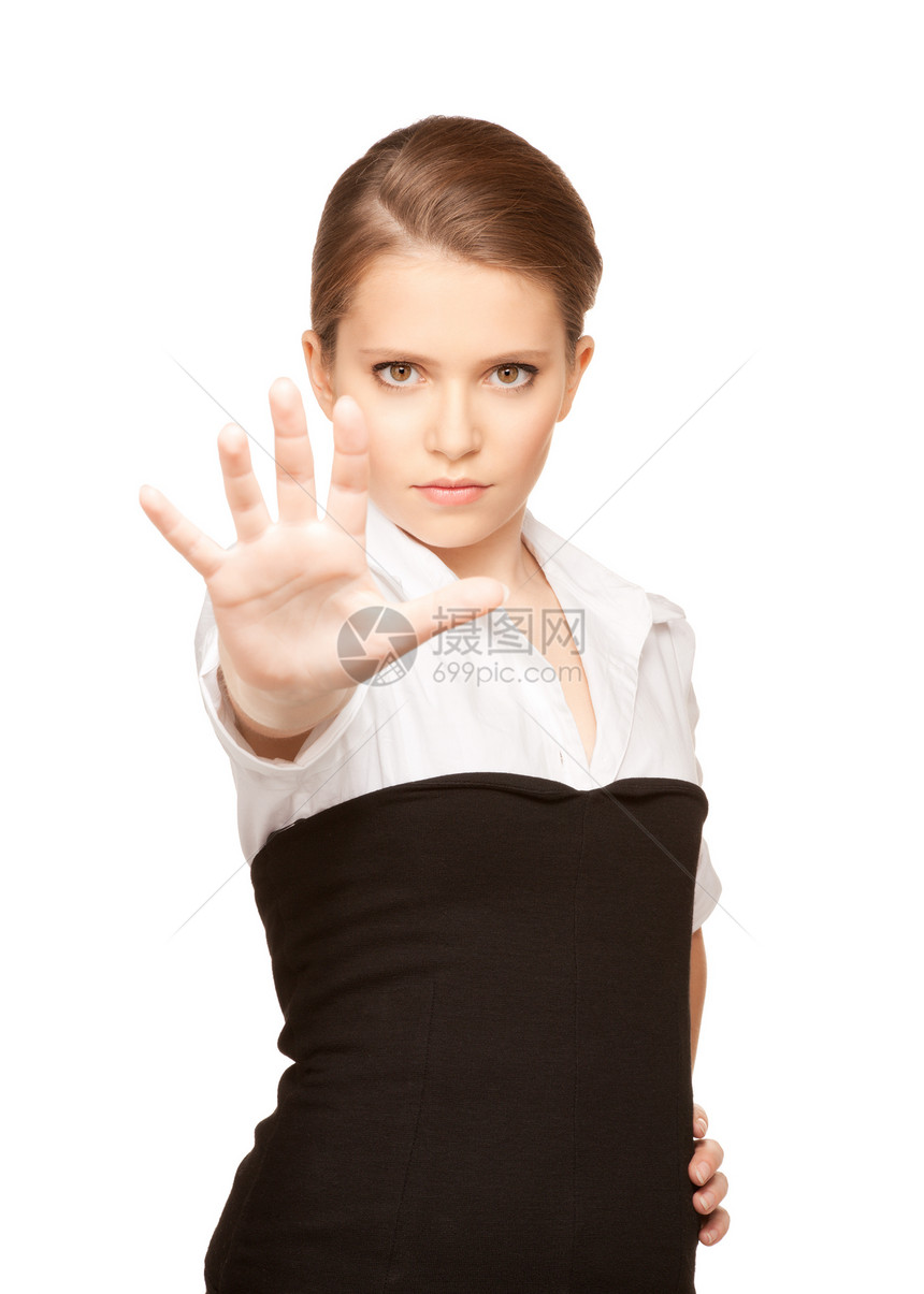 停下来警告商务抑制青少年手势白色学生棕榈成人商业图片