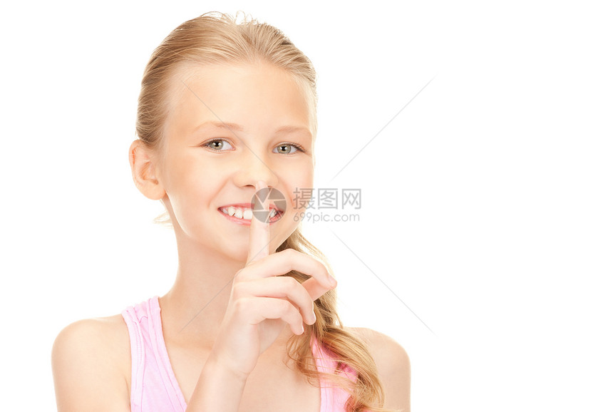 嘴唇上的手指阴谋秘密警告女性青少年青春期女士微笑快乐八卦图片