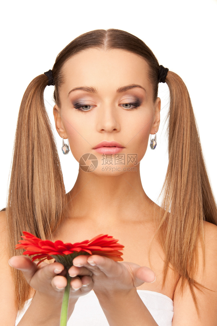 女人用红花毛巾青年皮肤卫生福利容貌护理温泉女性活力头发图片