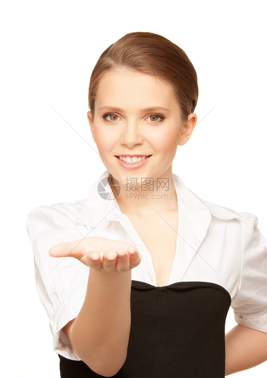 椰枣上的东西快乐女性人士女孩手势微笑学生商务白色棕榈图片