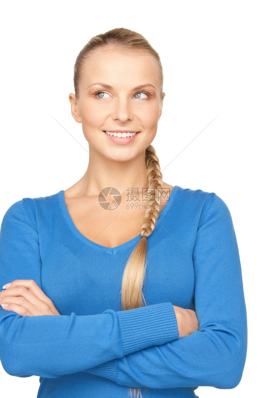 可爱的美女青少年商务女性微笑白色幸福快乐蓝眼睛学生成人图片