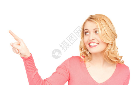 女商务人士指着她的手指微笑指责人士行动快乐商业采摘成人警报商务背景图片