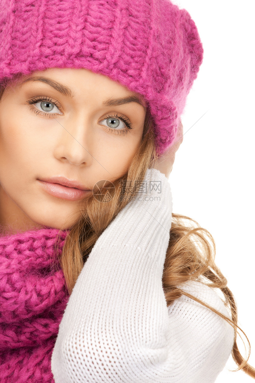 戴冬帽的美女皮肤季节衣服女性头发围巾棉被羊毛福利帽子图片