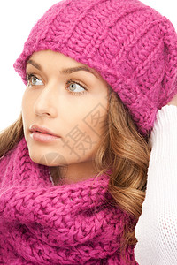 戴冬帽的美女羊毛皮肤衣服女性棉被幸福季节女孩成人福利背景图片