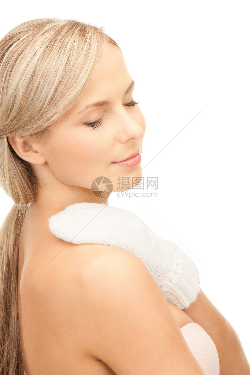 穿白手套的美丽女子容貌女孩衣服女性护理皮肤幸福福利成人羊毛图片