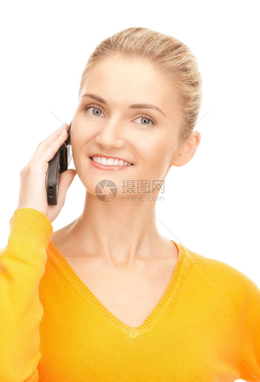 拥有手机的幸福妇女电话细胞商务金发情感享受呼唤人士女郎女性图片