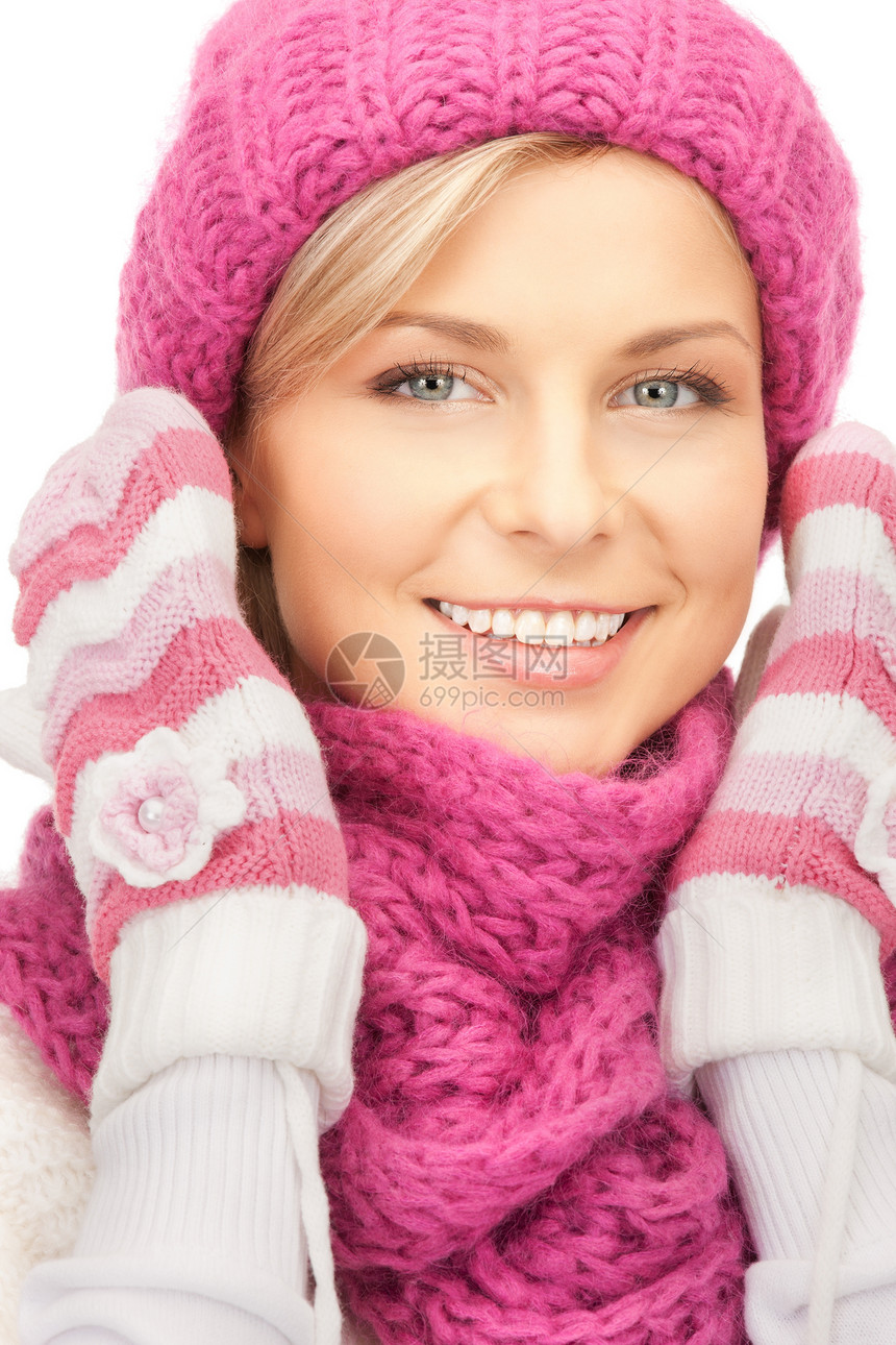 戴冬帽的美女羊毛衣服围巾女性福利帽子手套女孩成人快乐图片
