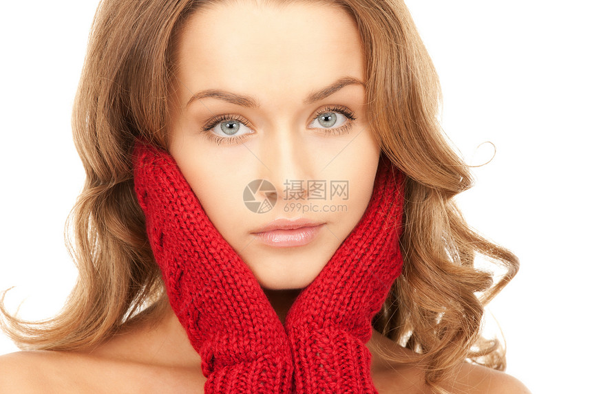 穿红色手套的美丽女子季节容貌衣服成人女孩羊毛女性皮肤福利幸福图片