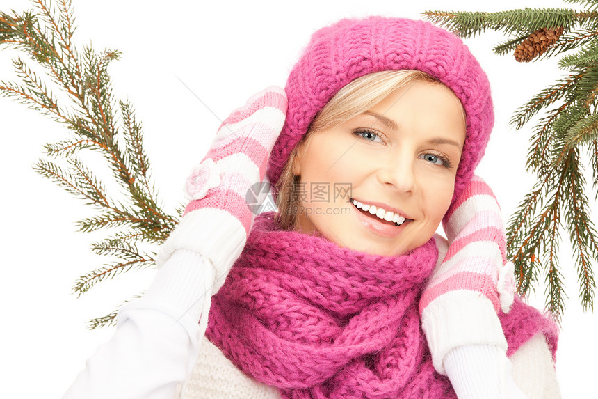 戴冬帽的美女围巾季节头发帽子手套女性福利羊毛快乐棉被图片