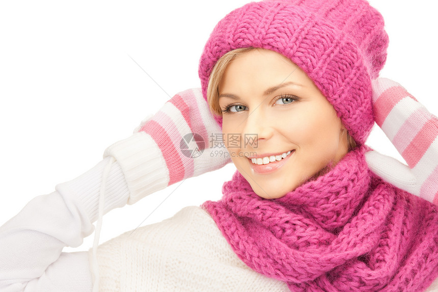 戴冬帽的美女衣服毛衣手套围巾帽子成人福利棉被羊毛女孩图片