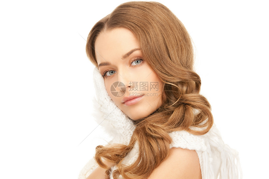 穿白手套的美女福利成人幸福衣服围巾女性棉被季节皮肤头发图片