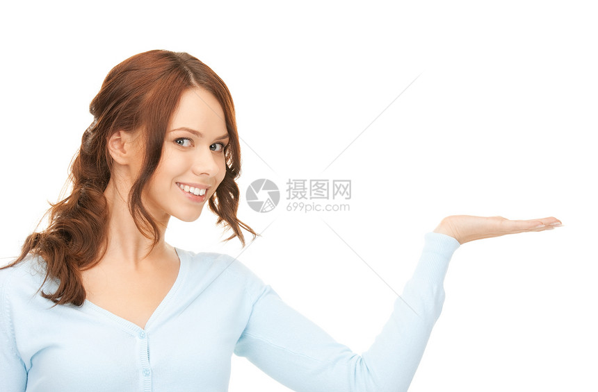 椰枣上的东西快乐手势棕榈商务女性微笑广告女孩白色成人图片