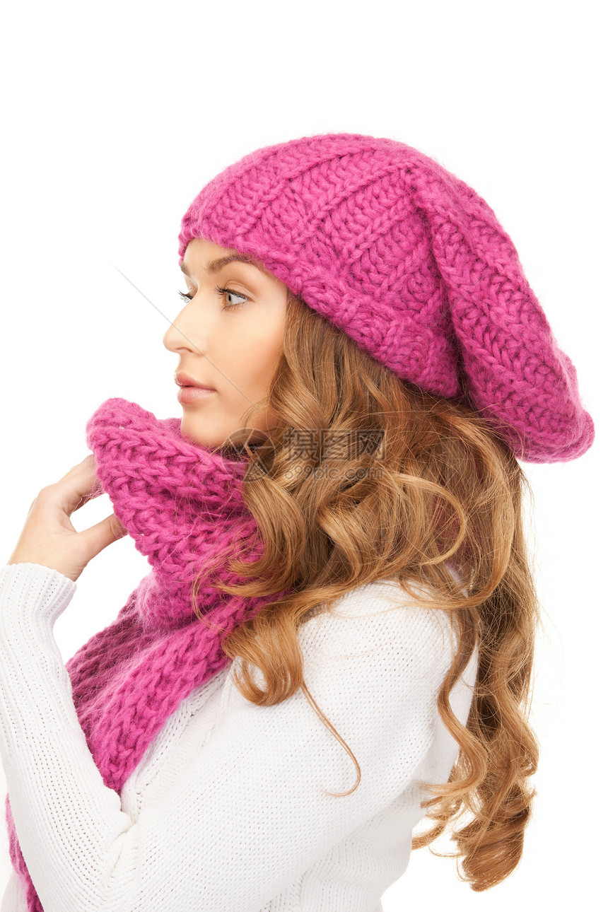 戴冬帽的美女女性成人棉被皮肤围巾羊毛福利衣服季节帽子图片