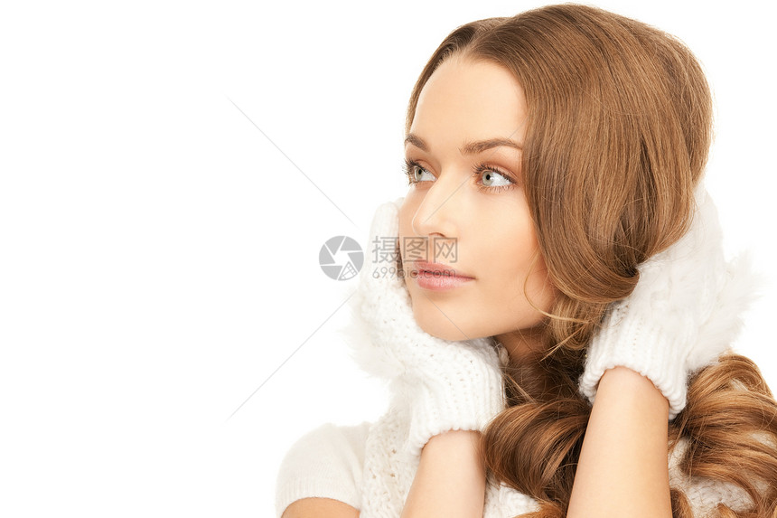 穿白手套的美女头发女性成人季节皮肤围巾女孩福利衣服幸福图片
