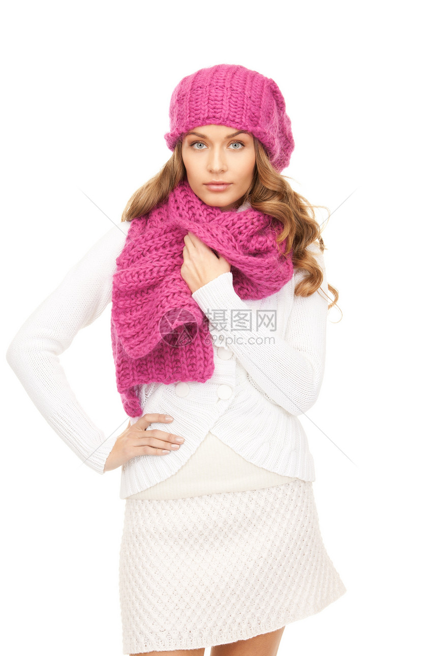 戴冬帽的美女衣服头发女性成人棉被幸福福利皮肤羊毛帽子图片