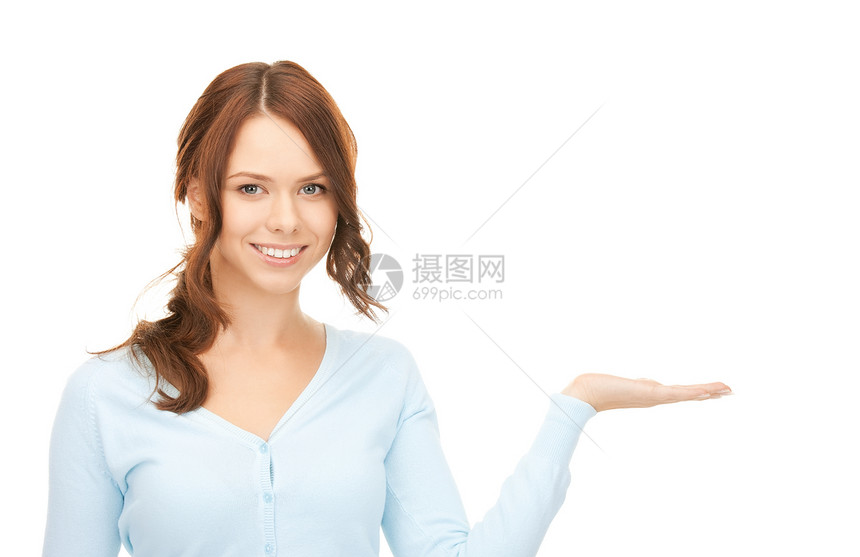 椰枣上的东西人士黑发女性商务手势快乐微笑女孩白色棕榈图片
