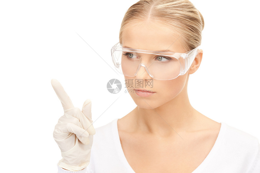 戴防护眼镜和手套的妇女安全专家学生科学家研究员女士药品实验室女性化学家图片