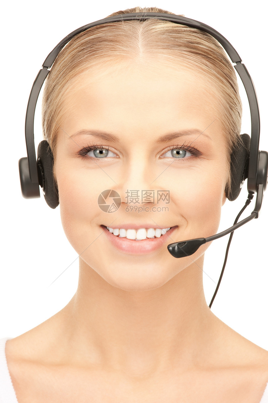 帮助热线技术中心微笑操作员手机女性求助工人耳机顾问图片