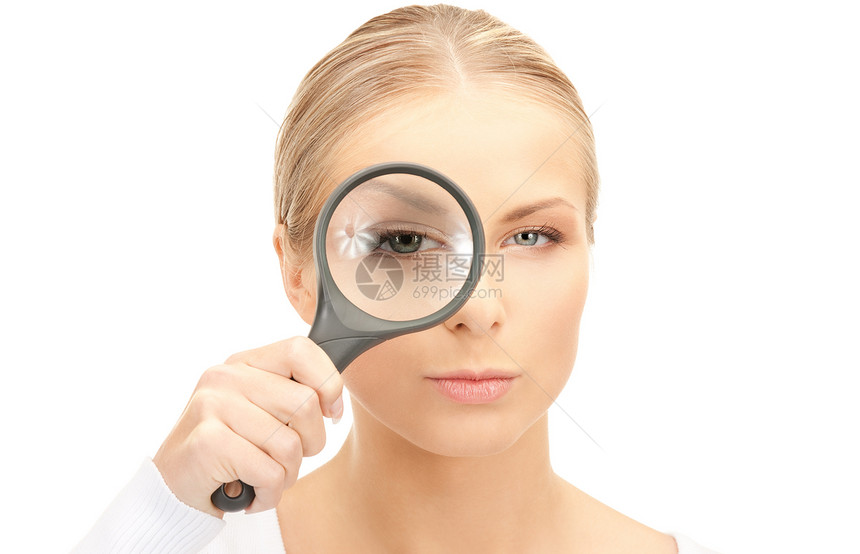 女用放大镜光学人士检查乐器商业女性工具监视玻璃女孩图片