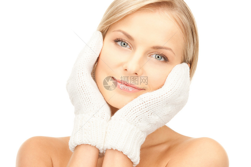 穿白手套的美丽女子幸福衣服女孩福利女性容貌季节护理皮肤成人图片