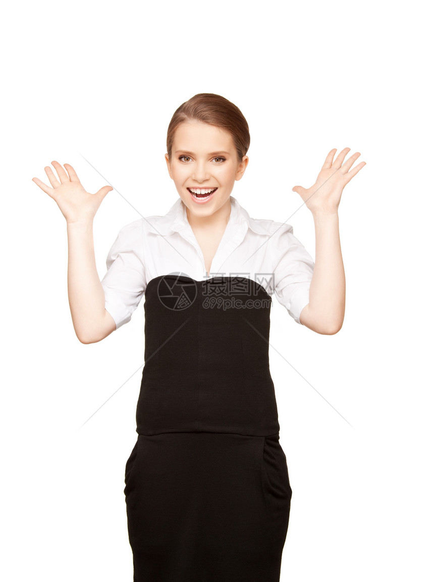 出意外惊喜喜悦学生情感快乐成人商务人士女性手势女孩图片