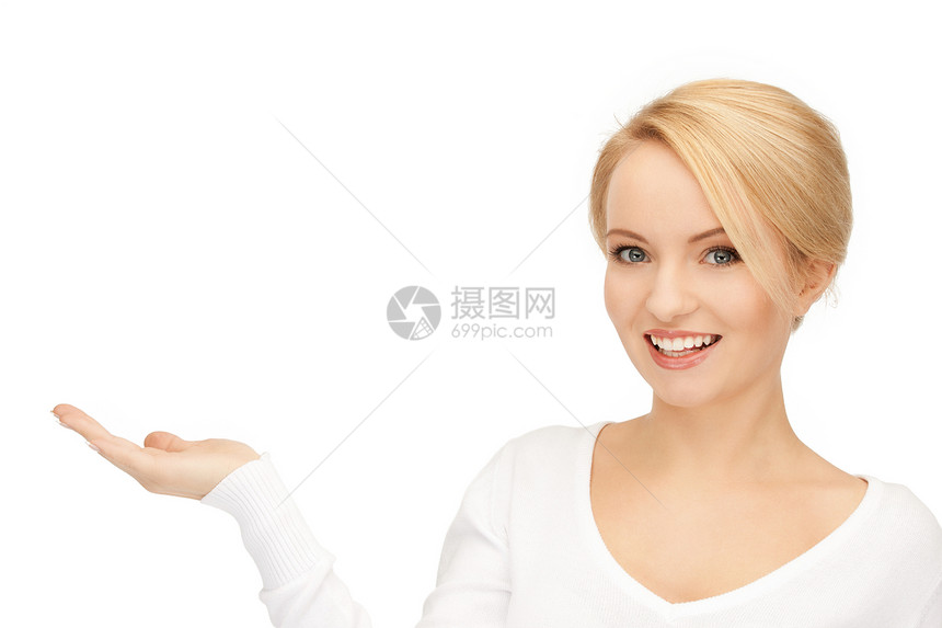 椰枣上的东西女孩微笑青少年成人快乐广告棕榈手势白色商务图片