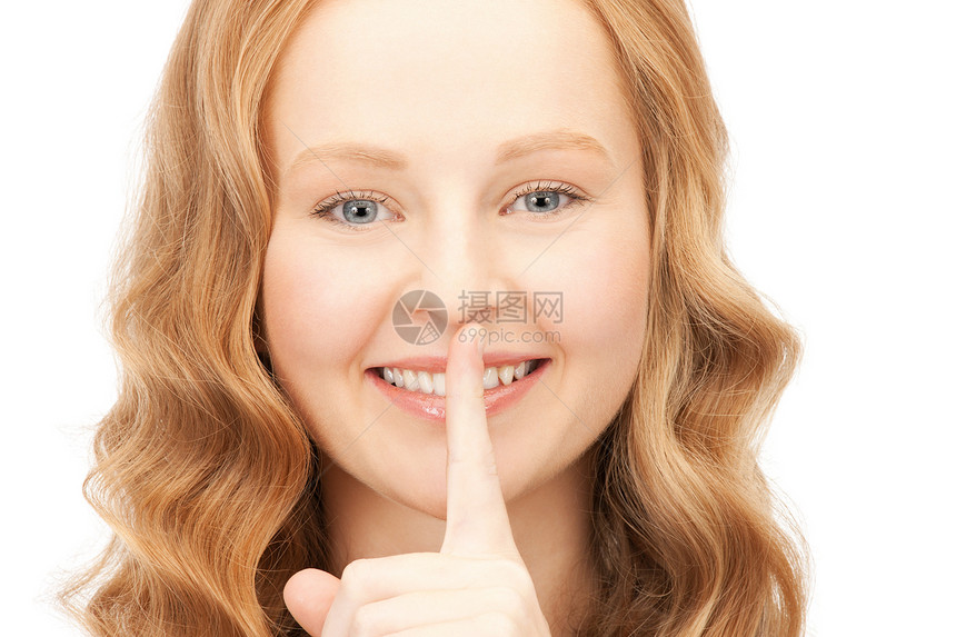 嘴唇上的手指阴谋生意人警告女孩成人女性微笑秘密手势人士图片