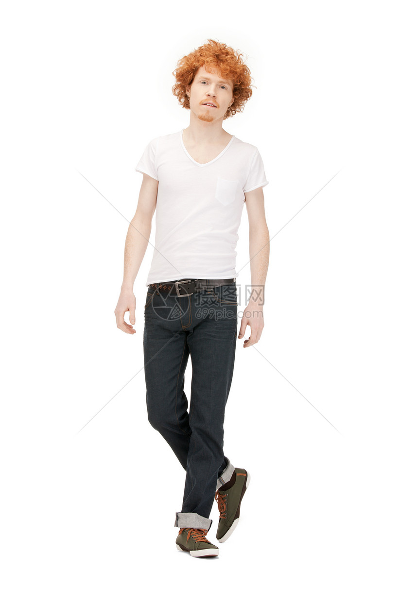 穿白衬衫的帅哥伙计牛仔裤成人青年小伙子绅士白色学生工作室男性图片