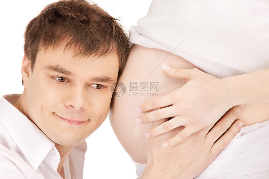 男性和孕妇的腹部分娩父亲女士保健母性卫生劳动生活家庭检查图片