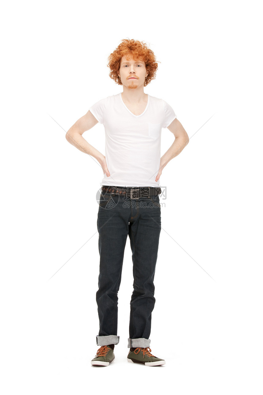 穿白衬衫的帅哥牛仔裤成人学生绅士白色工作室青年小伙子衬衫伙计图片