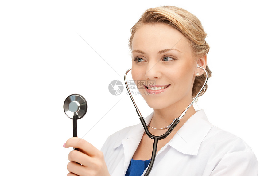 具有听诊器的有吸引力的女医生专家疾病实验室保健工人微笑职业诊断医院诊所图片