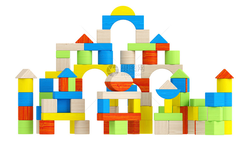 不同构建构件的多彩阵列游戏彩虹正方形构造乐趣建筑立方体创造力享受孩子图片
