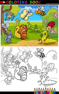 错误的剪贴画用于涂色书或页面的昆虫和错误卡通片蝴蝶孩子们蜜蜂快乐蜘蛛游戏教育蜗牛毛虫插画