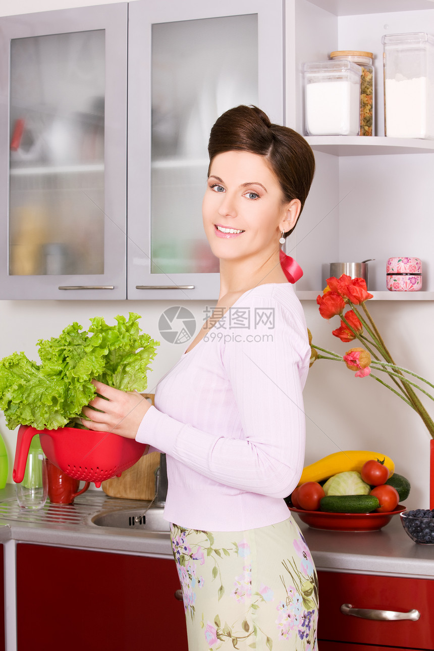 家庭主妇食物家庭主妇青菜蔬菜妻子快乐营养烹饪中年饮食图片