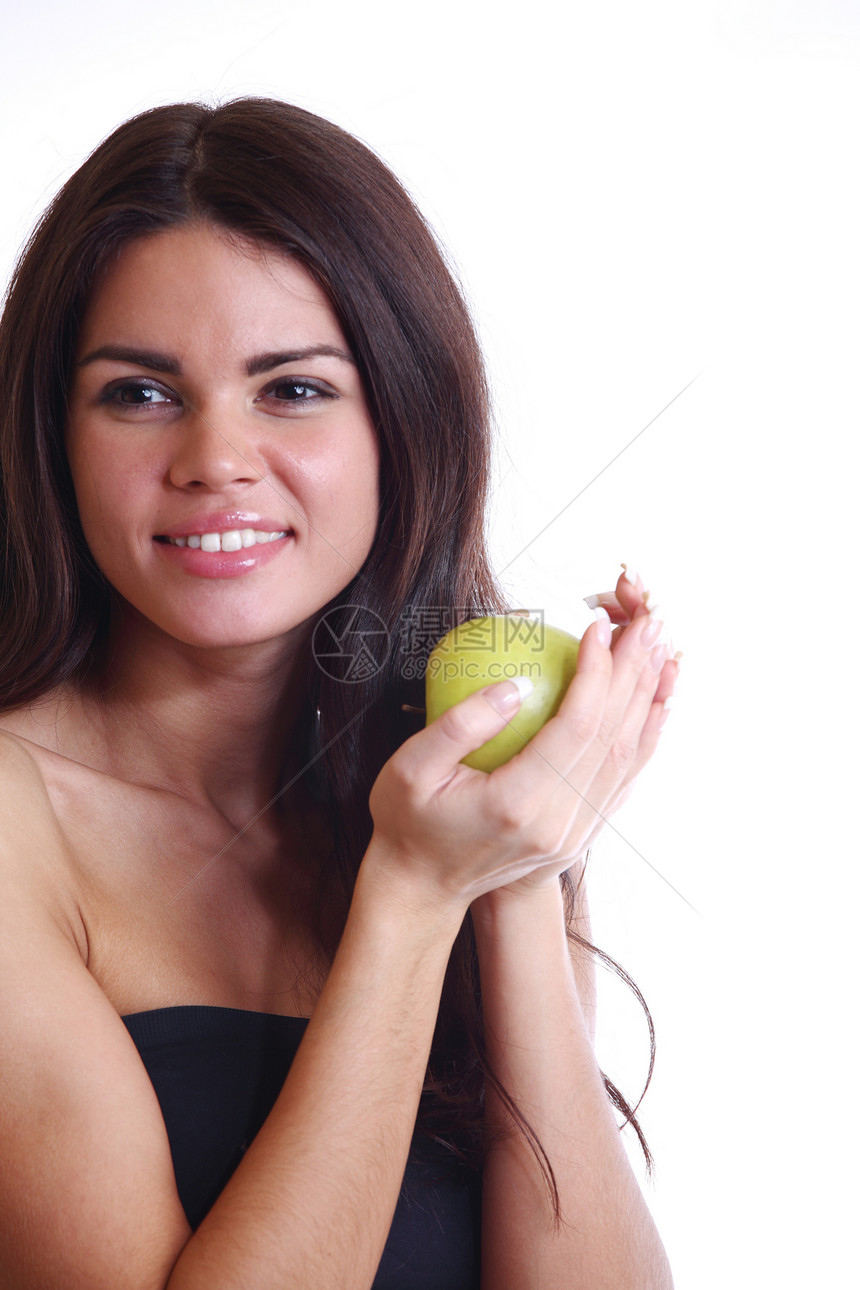 吃苹果金发女郎头发喜悦成人饮食女性营养金发食物水果图片