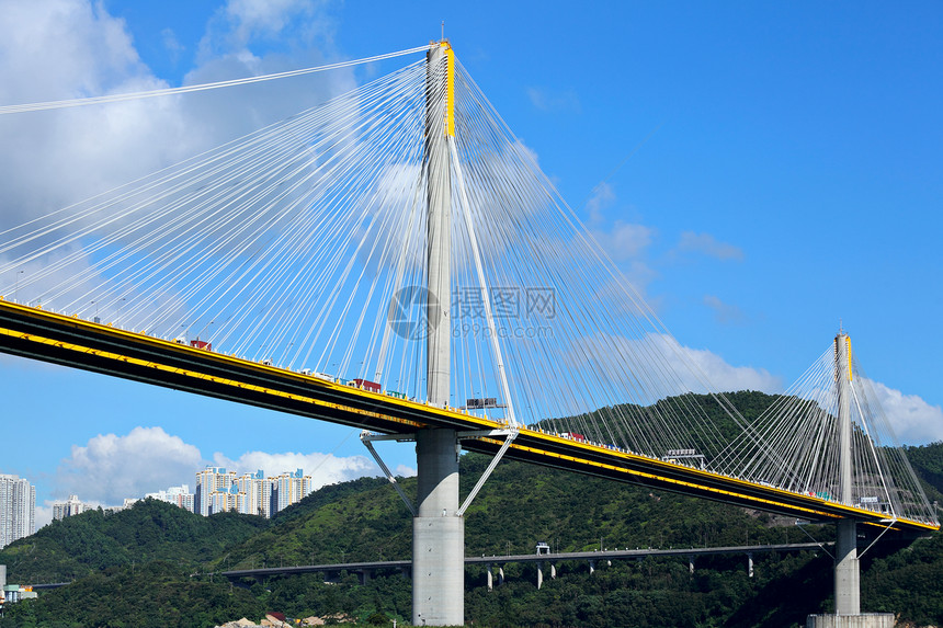 香港大桥景观日落渠道地标跨度电缆城市运输交通日出图片