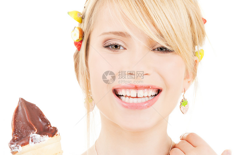 冰淇淋食物晶圆乐趣小吃微笑女性享受甜点金发女郎奶油图片