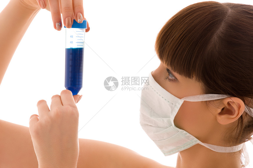 实验室工作面具安全液体实验试剂化学品女性药品研究员测试图片